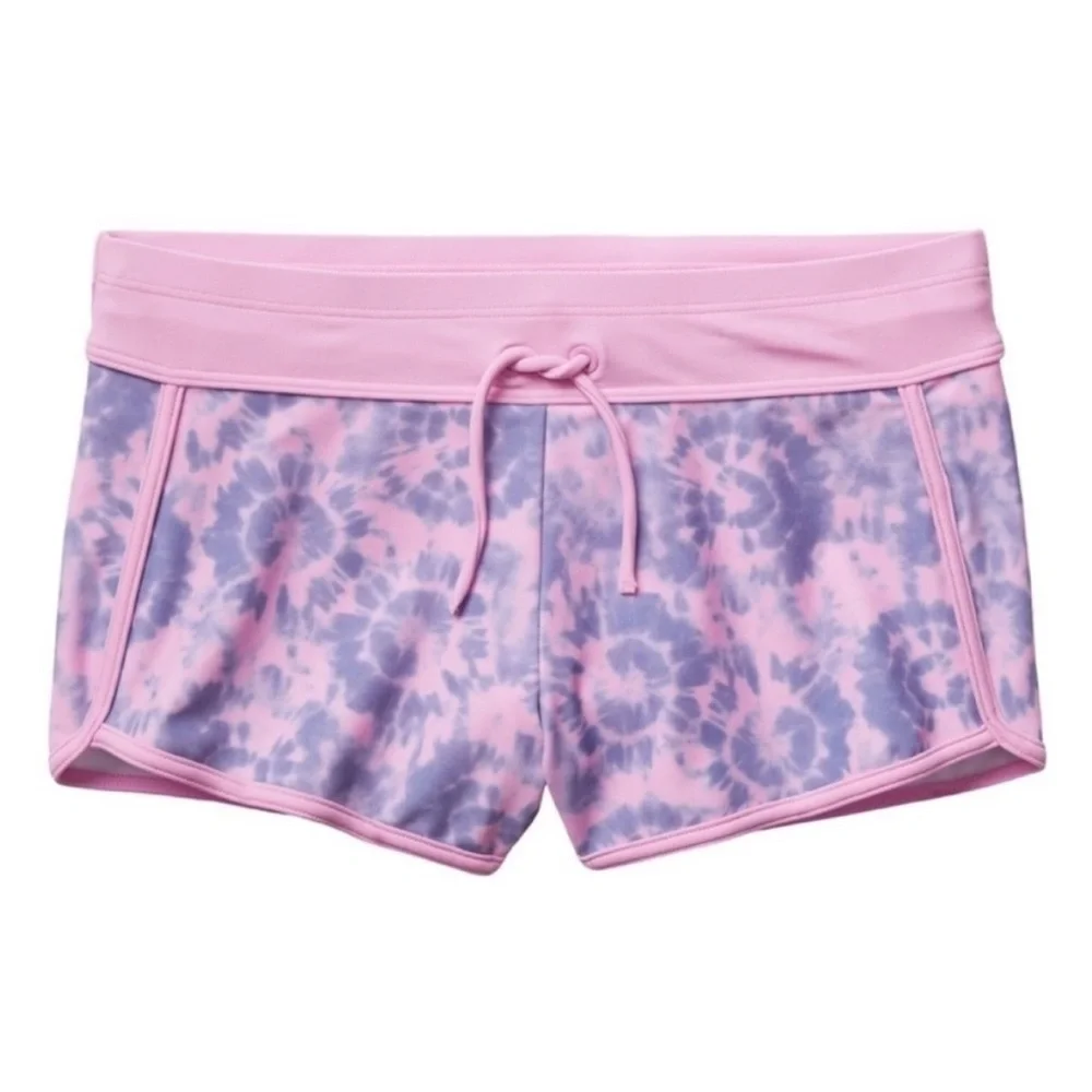 Athleta Pink and Purple Swim Trunks with Tie-Dye Design